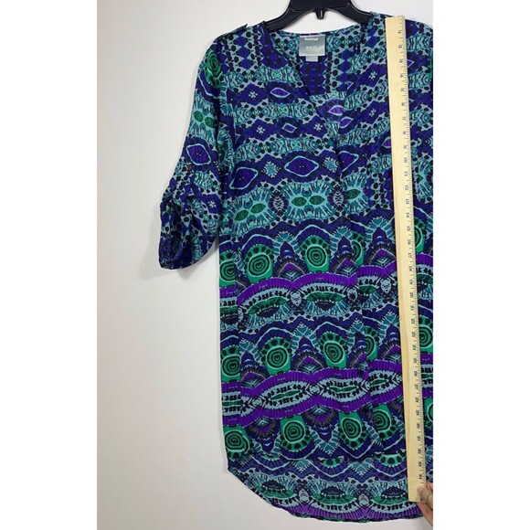 Maeve By Anthropology Ikat Pattern Shirt Dress Women Size Small Roll Tab Sleeve - Picture 3 of 14